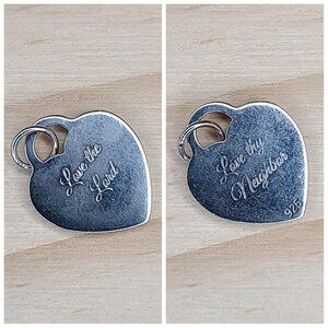 Vtg Sterling Silver Heart Pendant "Love The Lord/Love Thy Neighbor" Engraved .5"